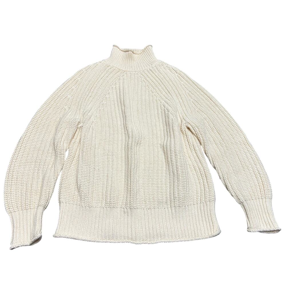 J. Crew Ivory Chunky Knit Relaxed Rollneck Turtleneck XXS Slouchy Oversized - Picture 2 of 8